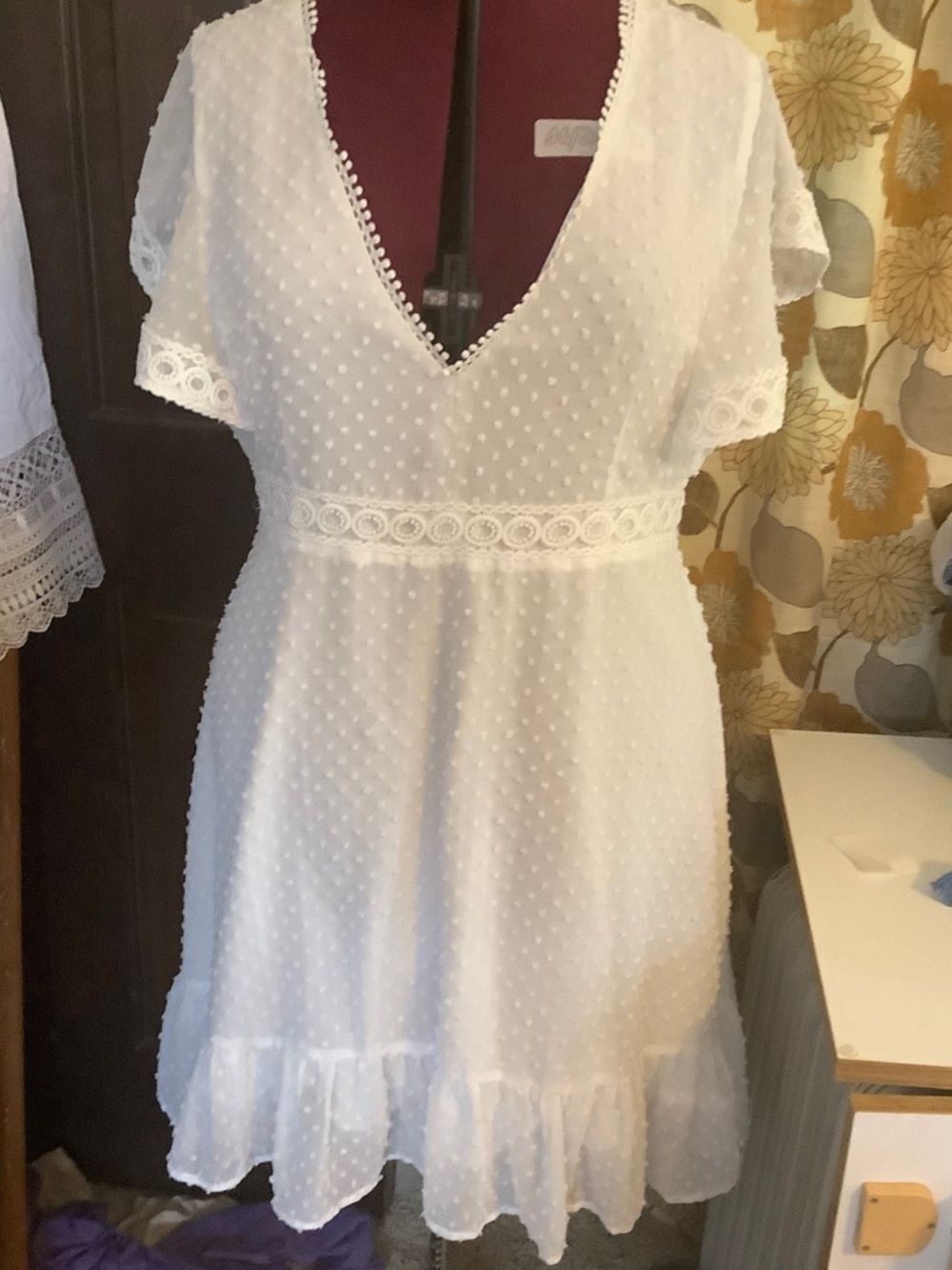ShowPo White Swiss Dot V-Neck Summer Dress